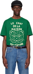 Valentino Green Cotton 'Le Chat De La Maison' Print T-shirt