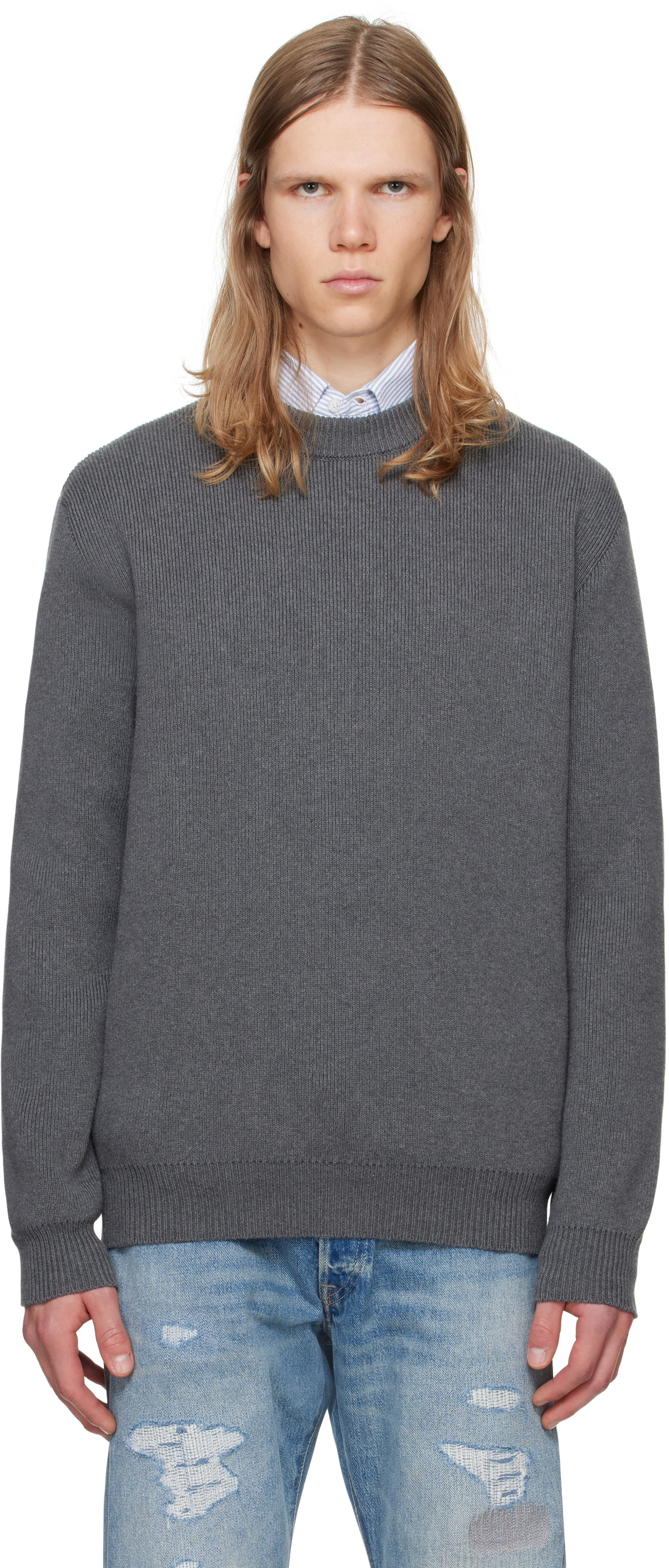 Golden Goose Gray Round-Neck Logo Sweater
