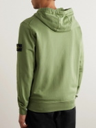 Stone Island - Garment-Dyed Logo-Appliquéd Cotton-Jersey Zip-Up Hoodie - Green