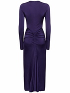 VICTORIA BECKHAM - Gathered Viscose Long Sleeve Midi Dress