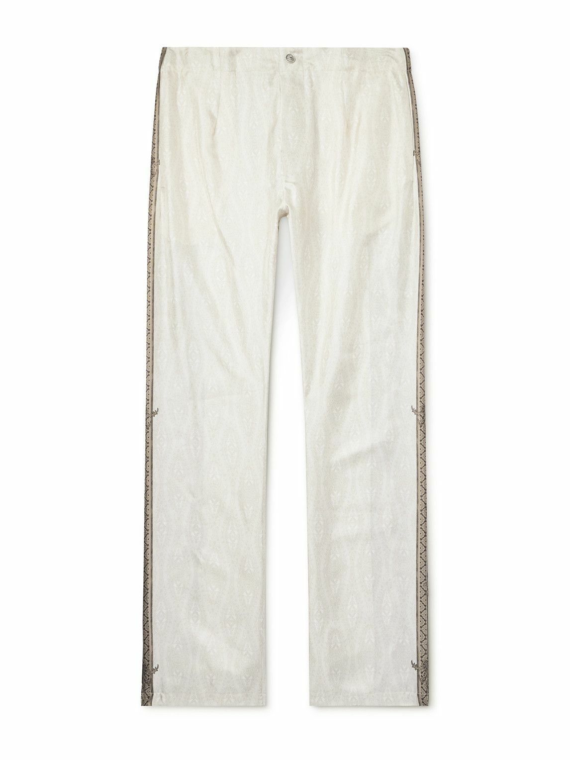Etro - Slim-Fit Straight-Leg Printed Silk-Twill Trousers - Neutrals