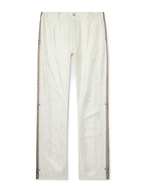 Photo: Etro - Slim-Fit Straight-Leg Printed Silk-Twill Trousers - Neutrals