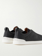 Zegna - Triple Stitch Full-Grain Leather and Suede Sneakers - Blue