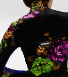 Vetements Floral velvet turtleneck top with gloves