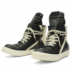 Rick Owens Men's Leather Geobasket Sneakers in Black/Milk/Milk