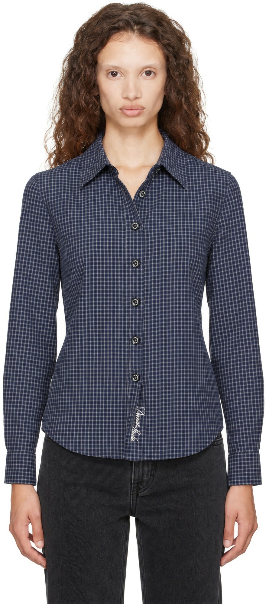 Dunst Navy Essential Slim Checked Shirt