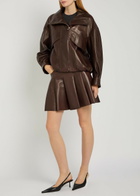 Nour Hammour Pleated Leather Mini Skirt Brown