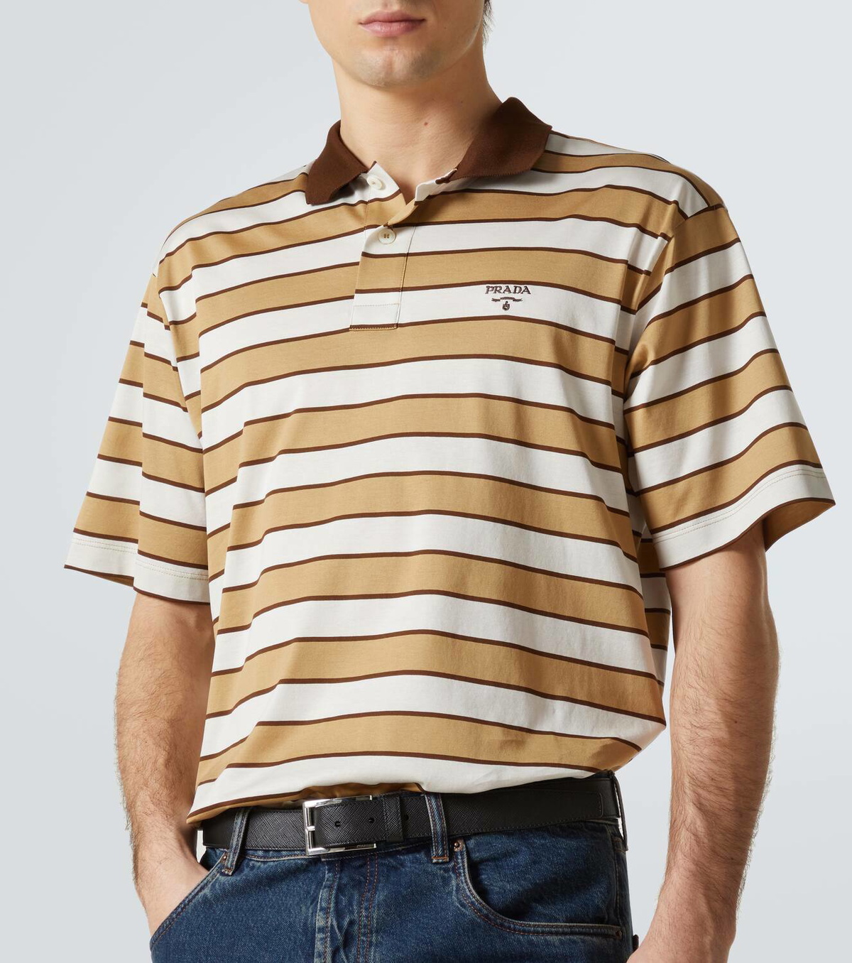 Prada tricolor polo shirt プラダ ポロシャツ Cotton piqué polo shirt in green - Prada | Mytheresa