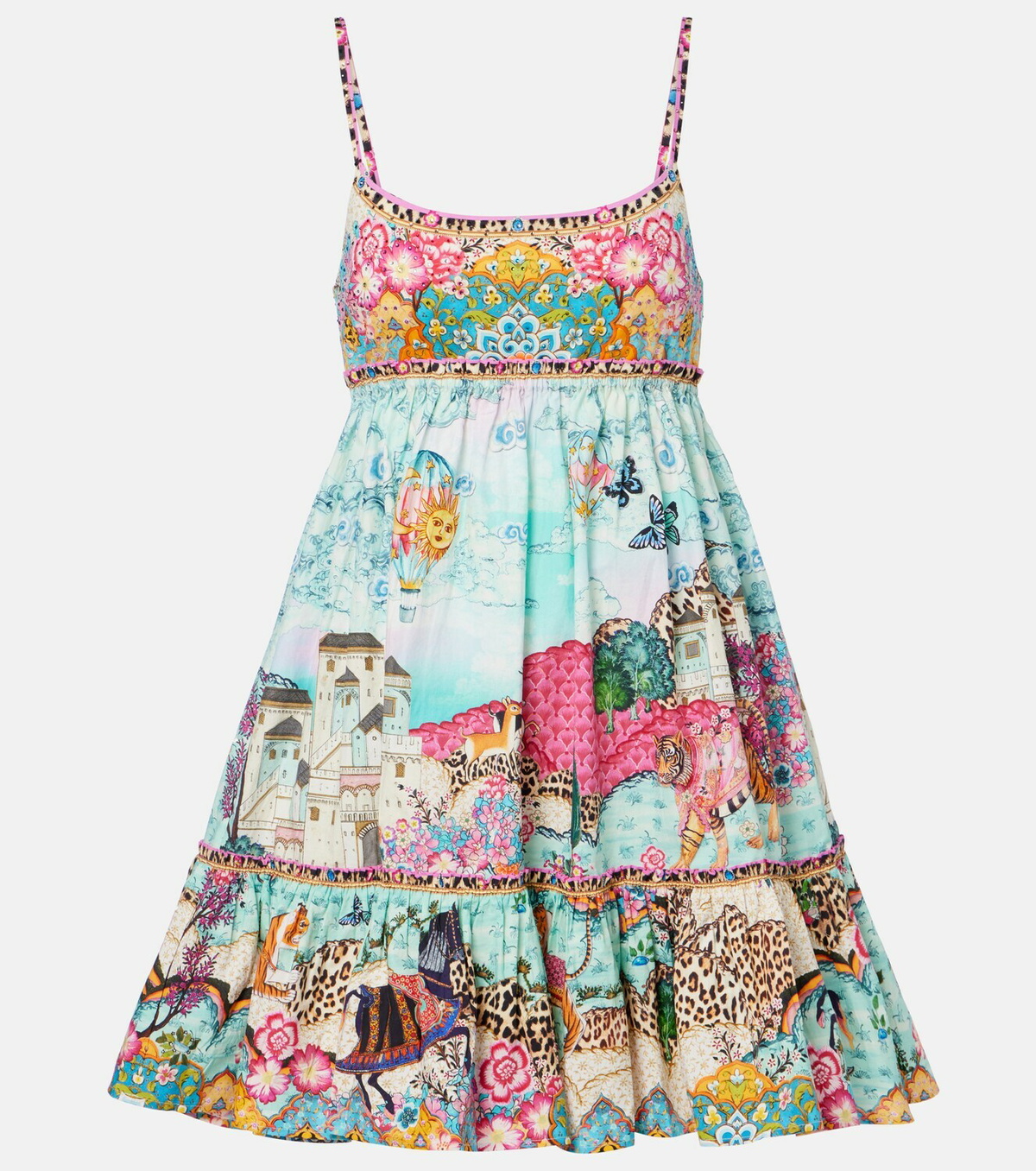 Camilla Gathered printed cotton minidress