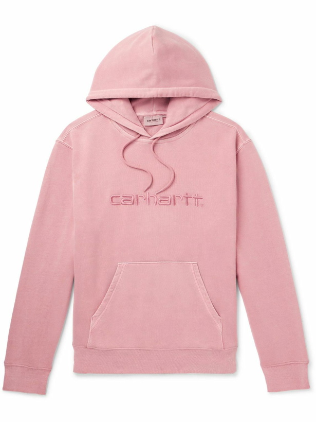 Photo: Carhartt WIP - Logo-Embroidered Garment-Dyed Cotton-Jersey Hoodie - Pink