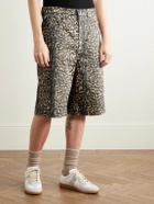 Rhude - Wide-Leg Leopard-Print Denim Shorts - Black