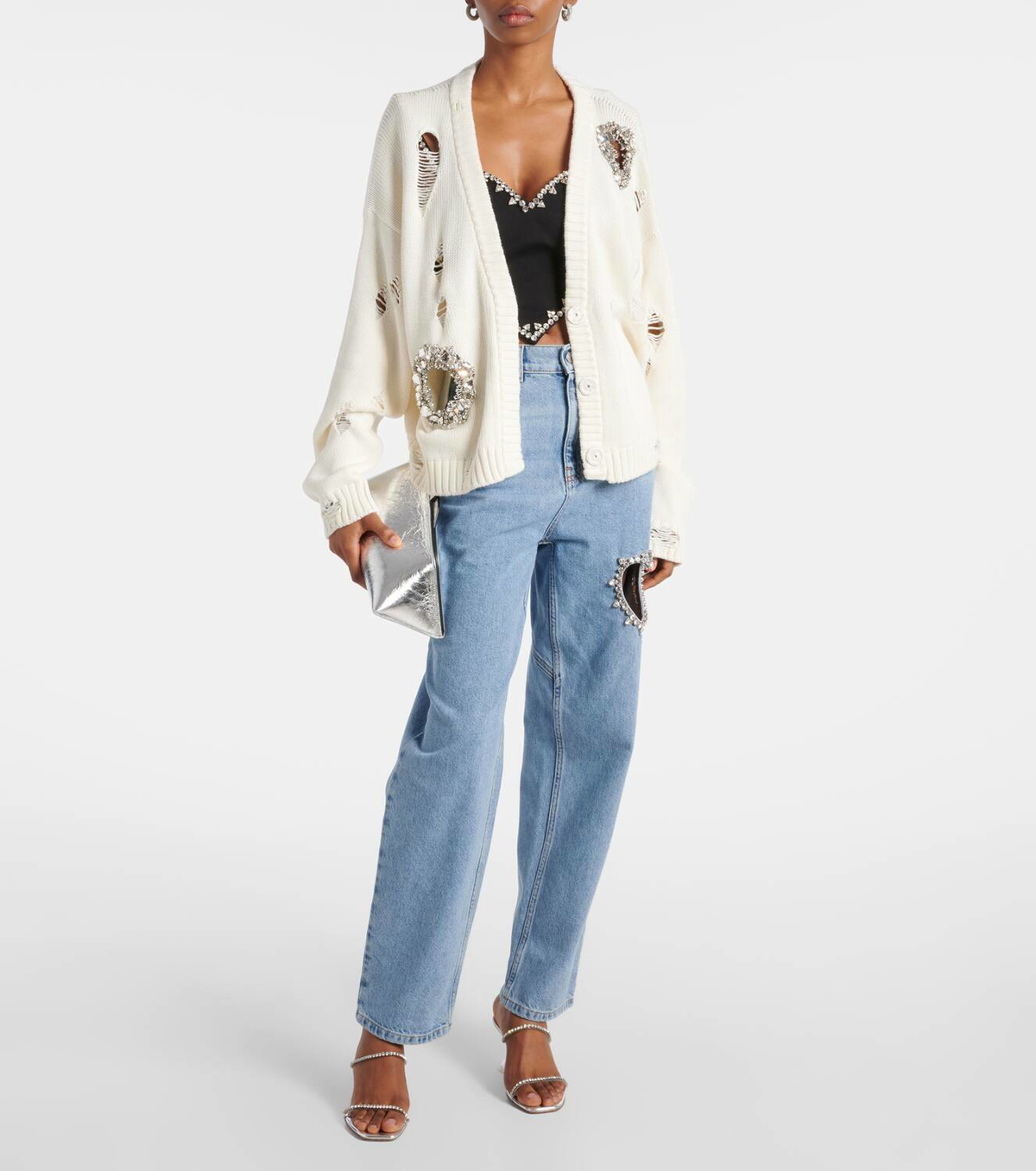 Area Crystal-embellished cotton and cashmere cardigan