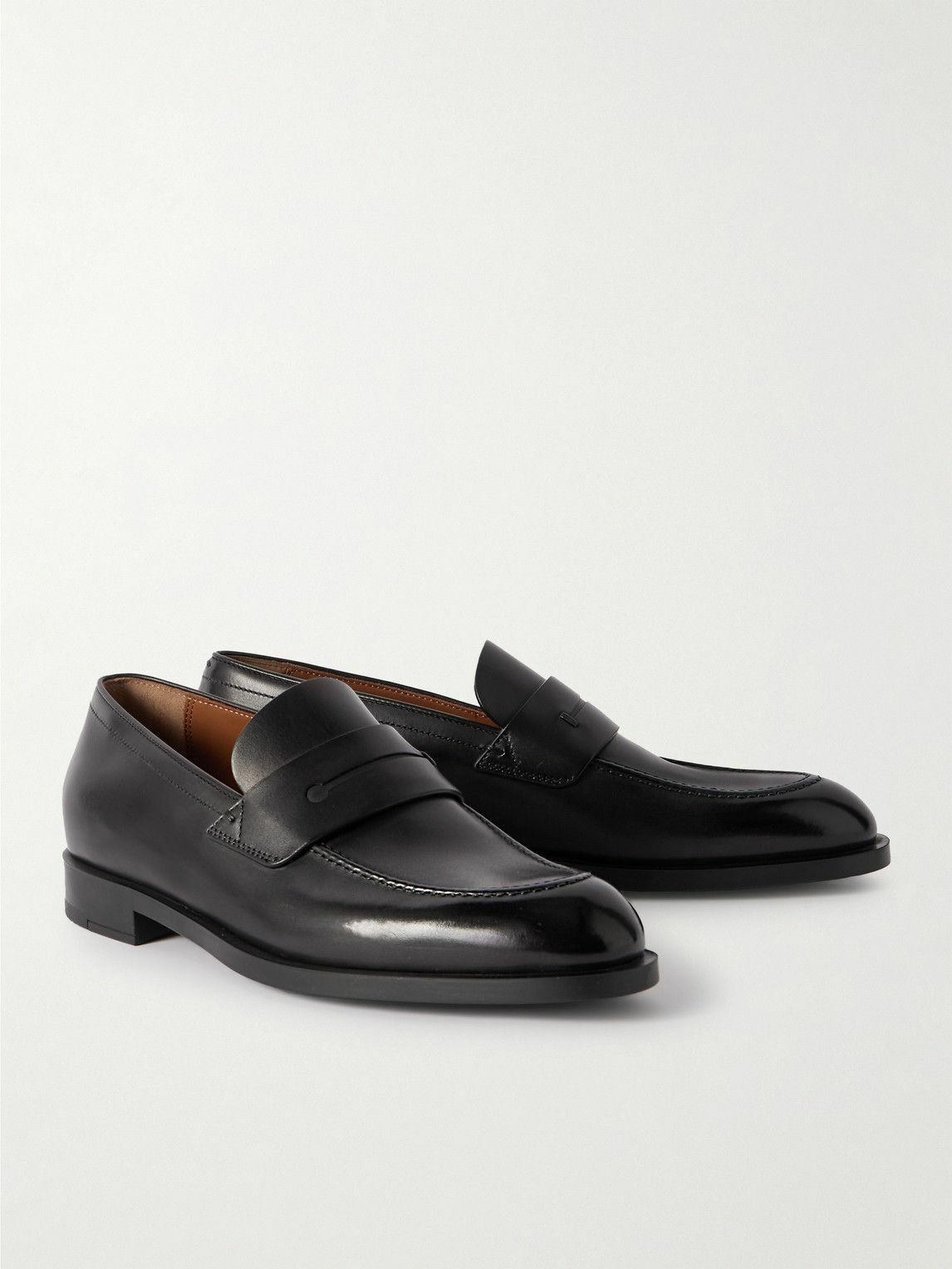 Zegna - New Classic Flex Glossed-Leather Penny Loafers - Black