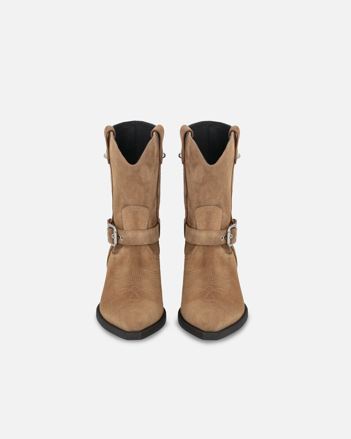 Pinko Texan Style Suede Ankle Boots With Heel Brown
