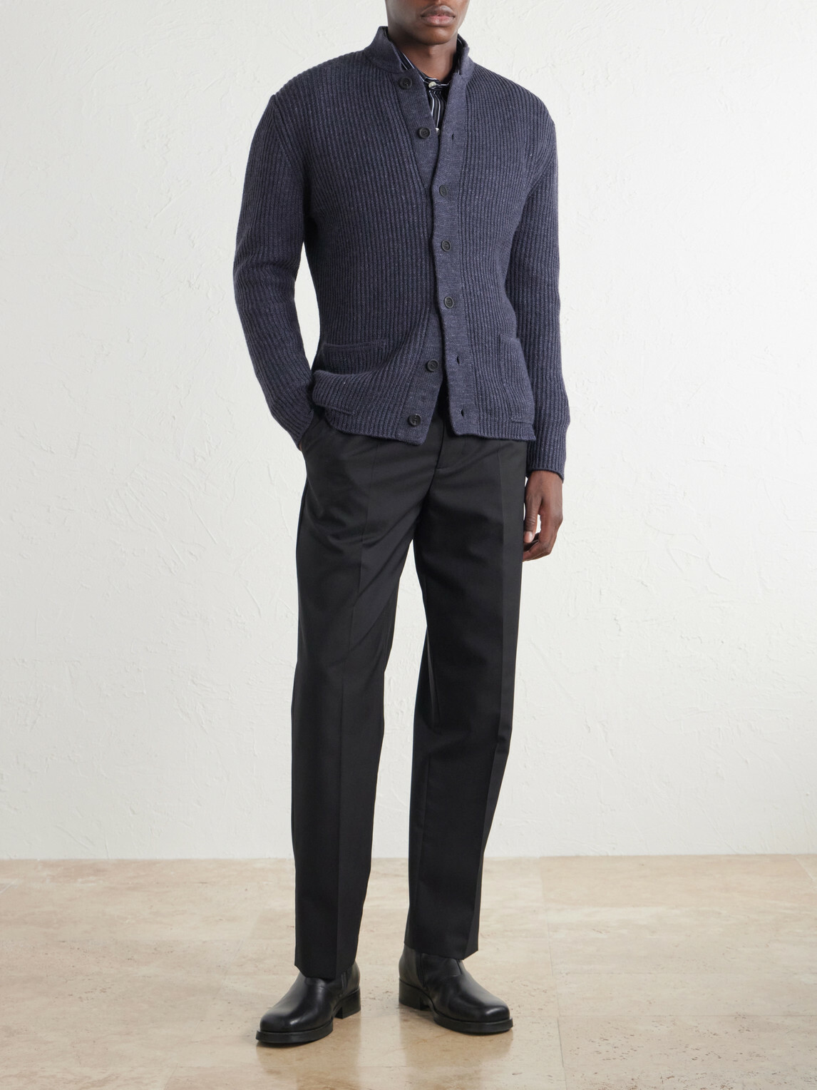 Inis Meáin - Boatbuilder Wool and Linen-Blend Cardigan - Blue
