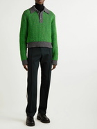 Bottega Veneta - Slim-Fit Cropped Chenille-Trimmed Wool-Blend Polo Shirt - Green