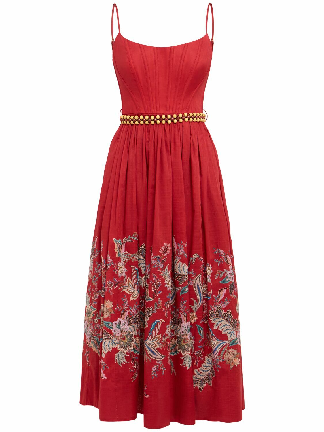 【Zimmermann】Dawning floral silk and linen corset dress Dawning floral silk and linen corset dress in multicoloured