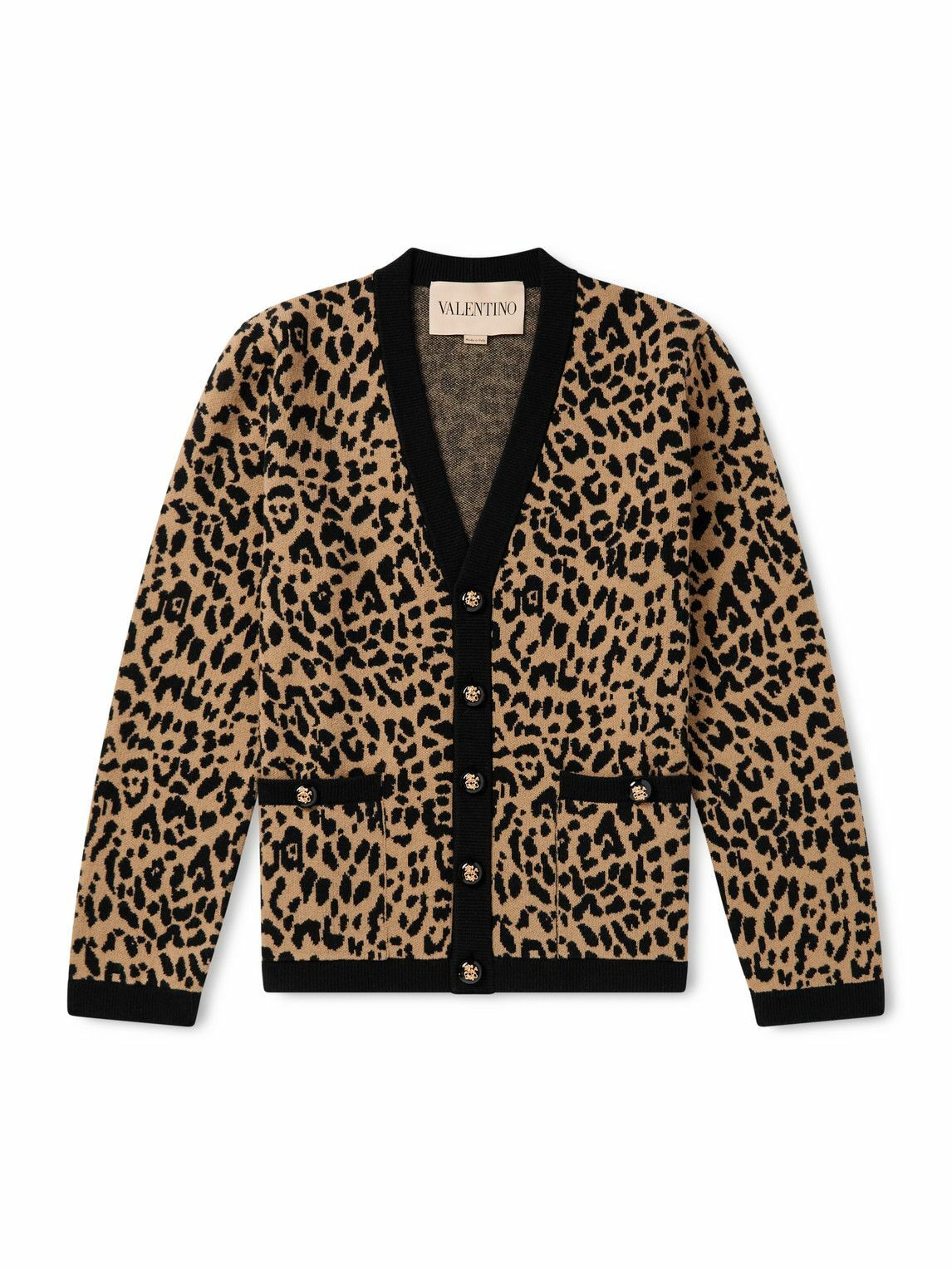 Valentino Garavani - Leopard-Jacquard Knit Wool Cardigan - Brown