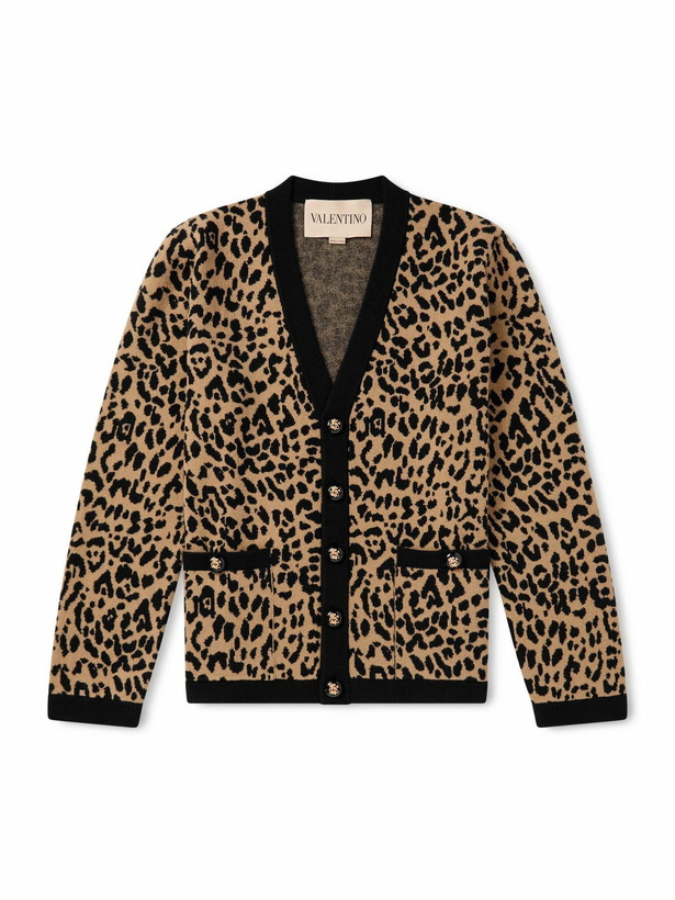 Photo: Valentino Garavani - Leopard-Jacquard Knit Wool Cardigan - Brown
