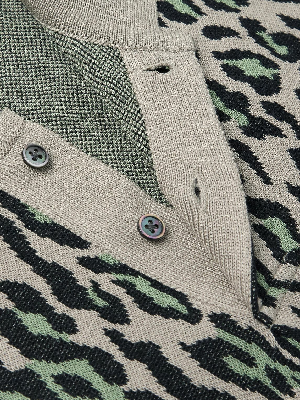 Wacko Maria - Logo-Embroidered Leopard Cotton-Jacquard Polo Shirt - Gray
