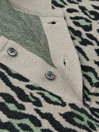 Wacko Maria - Logo-Embroidered Leopard Cotton-Jacquard Polo Shirt - Gray
