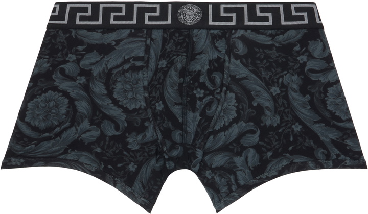 Photo: Versace Black & Gray Printed Jacquard Cotton-Jersey Long Boxer Briefs
