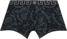 Versace Black & Gray Printed Jacquard Cotton-Jersey Long Boxer Briefs