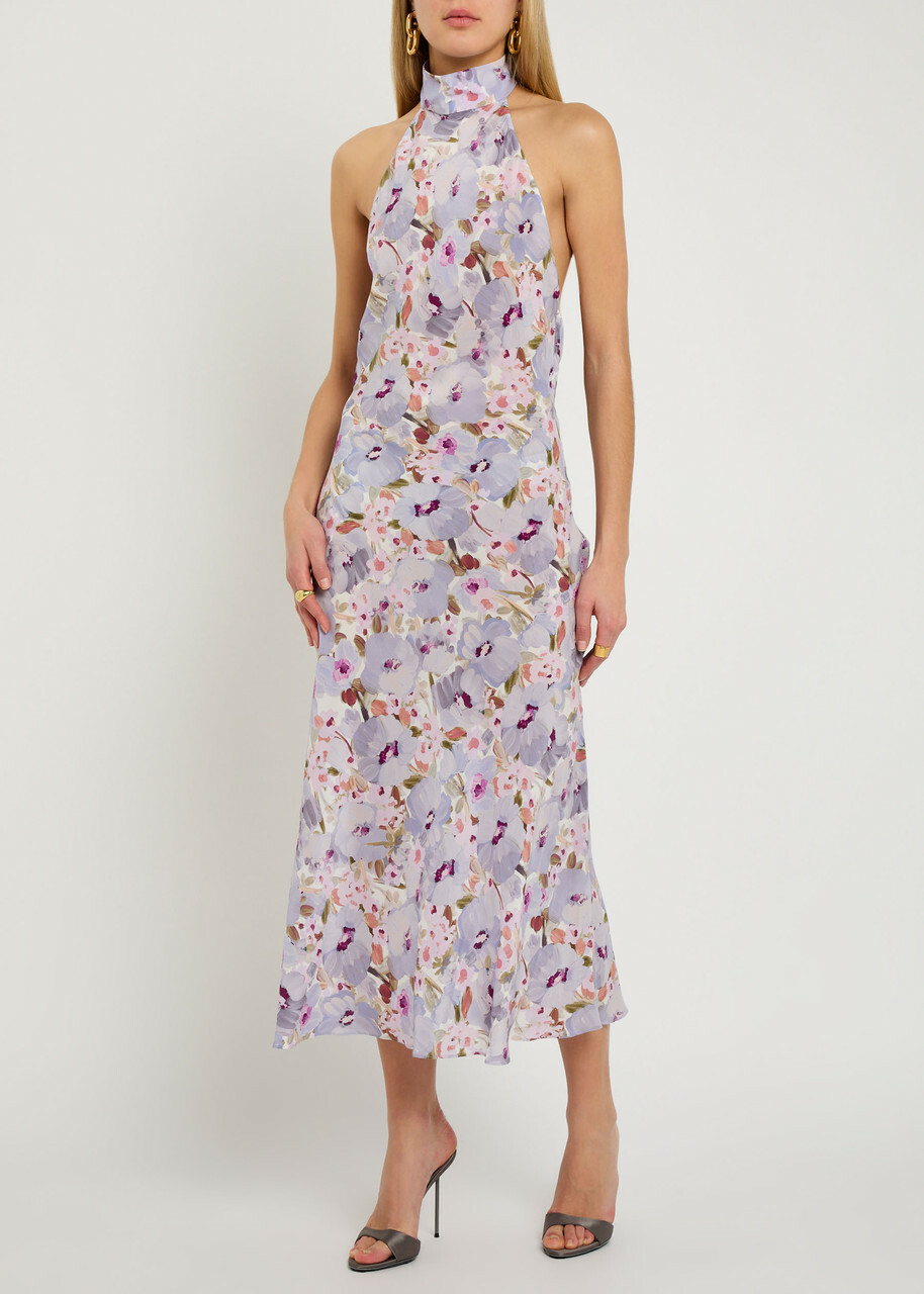 Balmain Poppy Floral-print Silk Midi Dress White