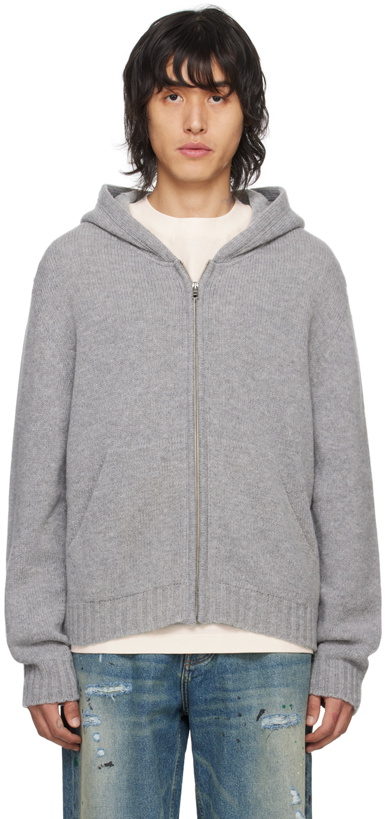 Photo: Palm Angels Gray Curved Logo Hoodie