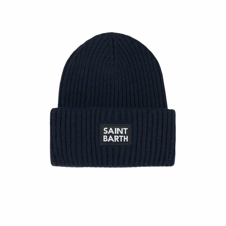 Photo: MC2 Saint Barth Boy Blue Ribbed Beanie With Saint Barth Label