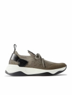 Berluti - Shadow Scritto Venezia Leather-Trimmed Stretch-Knit Sneakers - Green