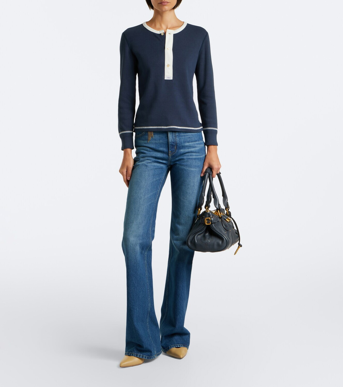 Chloé Ribbed-knit cotton jersey Henley shirt