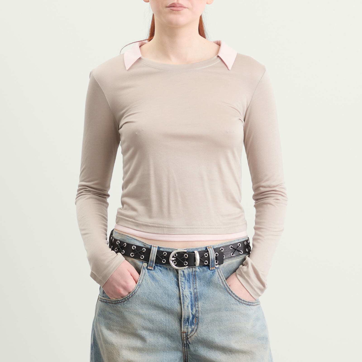 Kijun Women's Collar Jersey Top in Beige