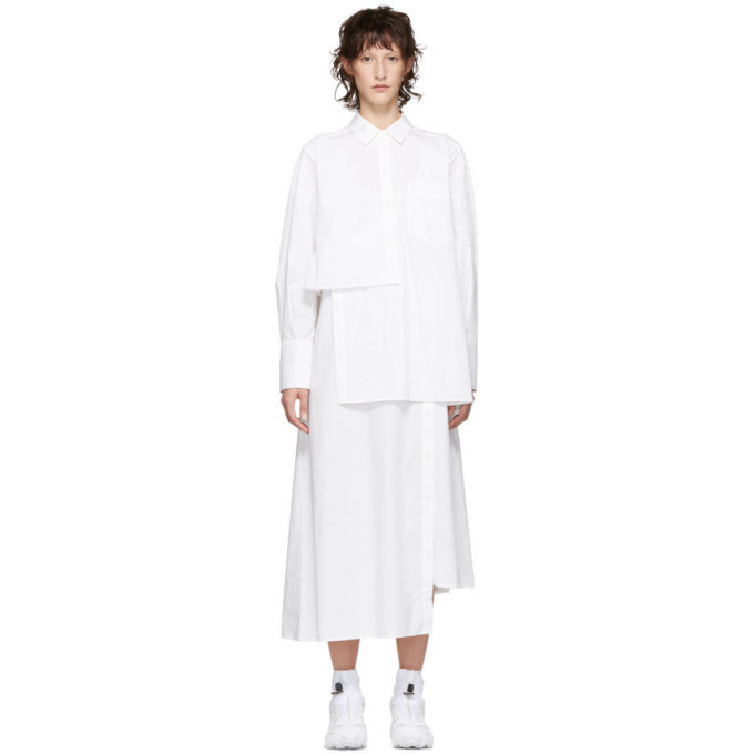 Enfold White Layered Typewriter Shirt Dress Enfold