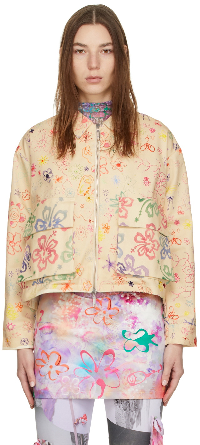 Collina Strada OffWhite Doodle Flower Cargo Mechanic Jacket Collina Strada