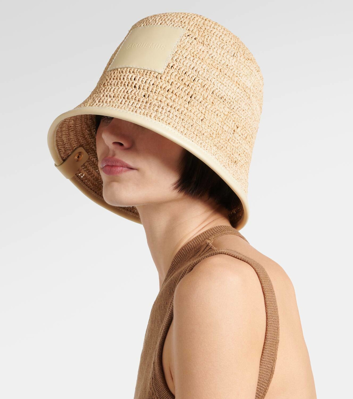 ハット Jacquemus Le bob Soli Le Bob Soli Raffia & Black Leather Bucket Hat | Neiman Marcus