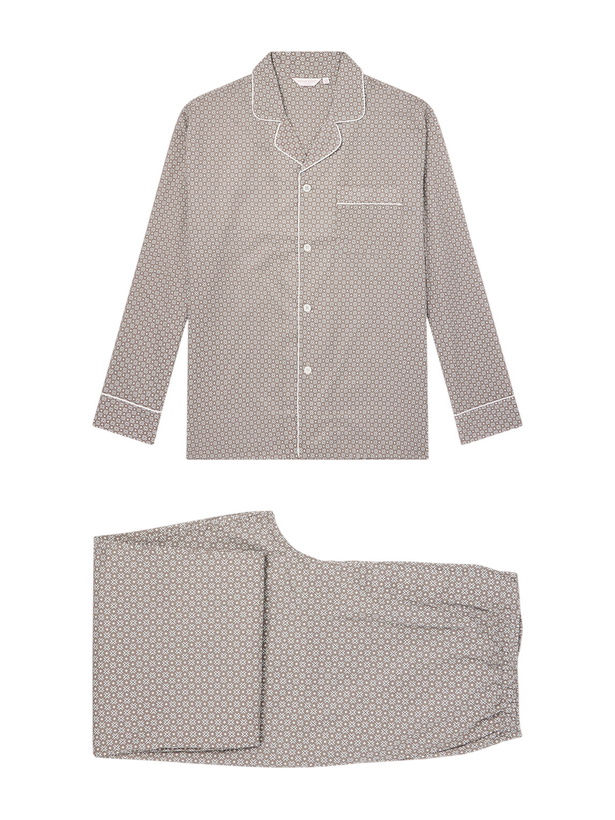Photo: Derek Rose - Ledbury 96 Printed Cotton-Poplin Pyjama Set - Brown