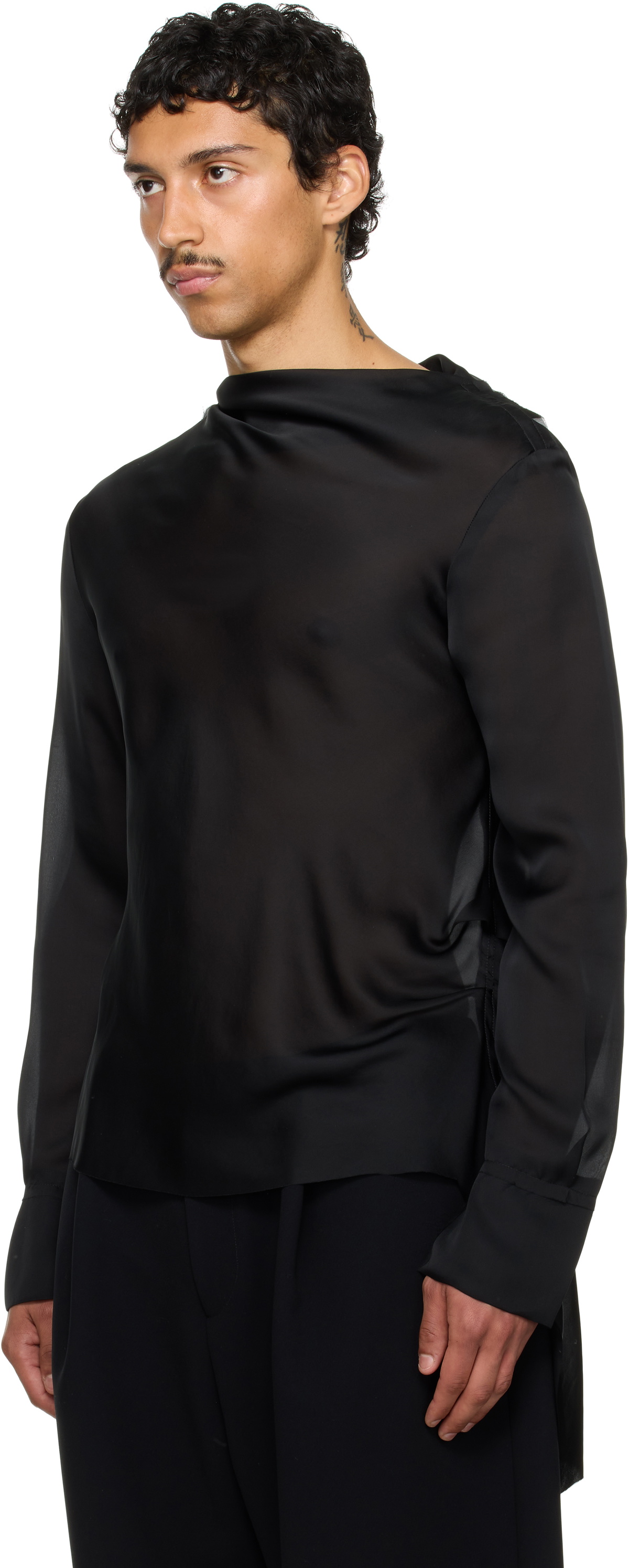 AARON ESH SSENSE Exclusive Black Draped Neck Long Sleeve Shirt