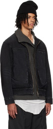 JiyongKim Black Draped Pocket Denim Jacket