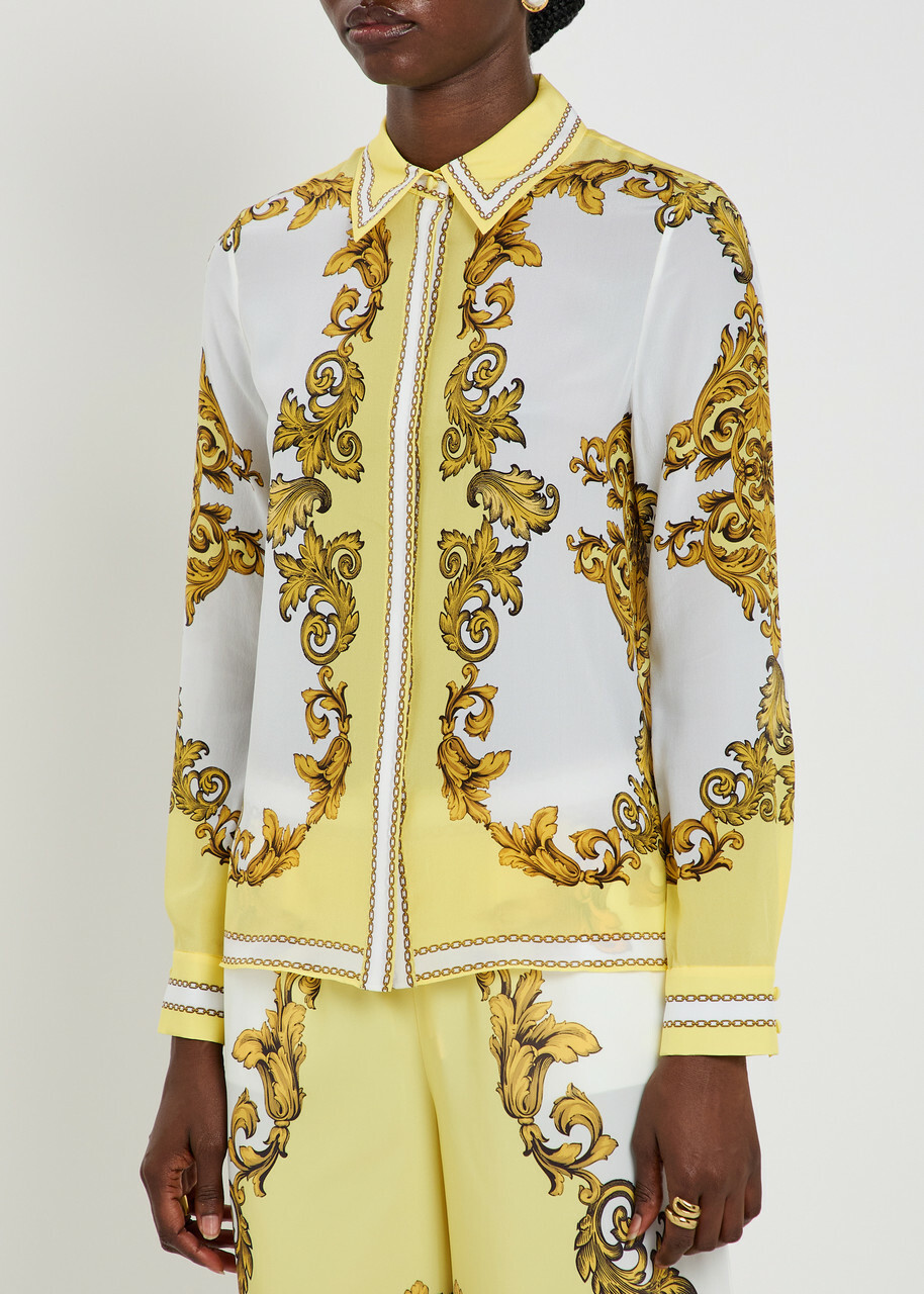 Alice + Olivia Willa Printed Silk-chiffon Shirt Yellow