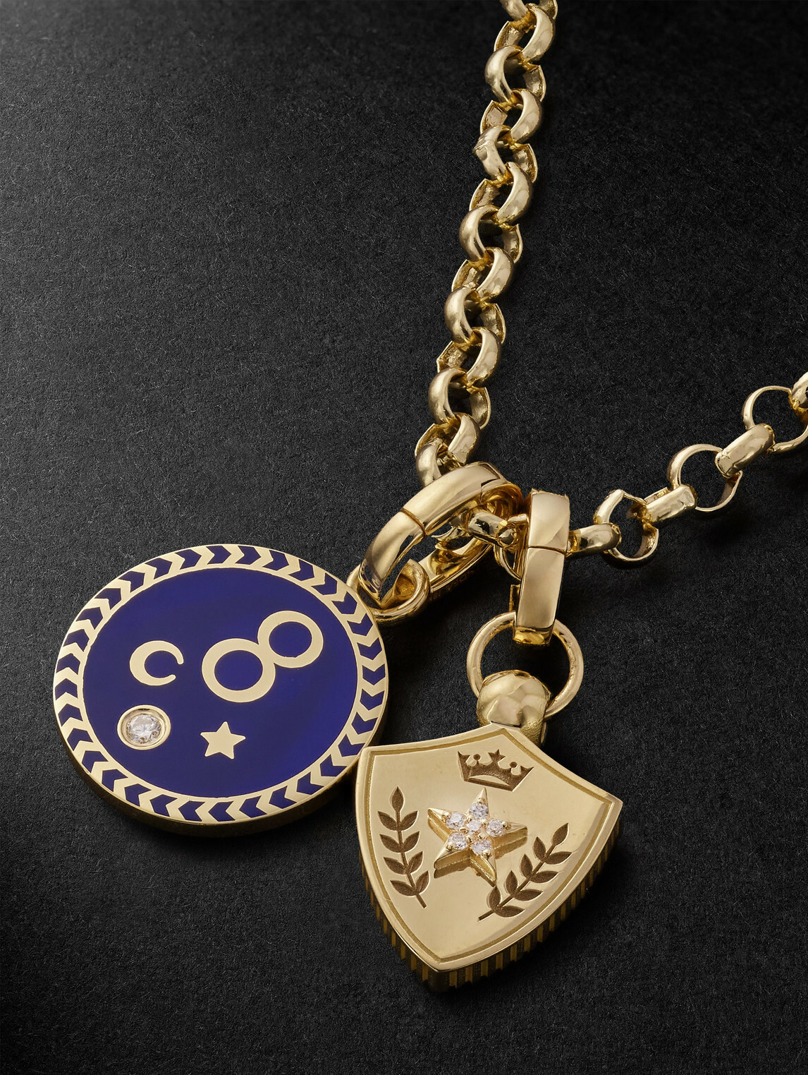 Foundrae - Karma Per Aspera ad Astra medium 18-Karat Gold, Enamel and Diamond Necklace