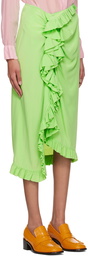 Dries Van Noten Green Ruffled Midi Skirt