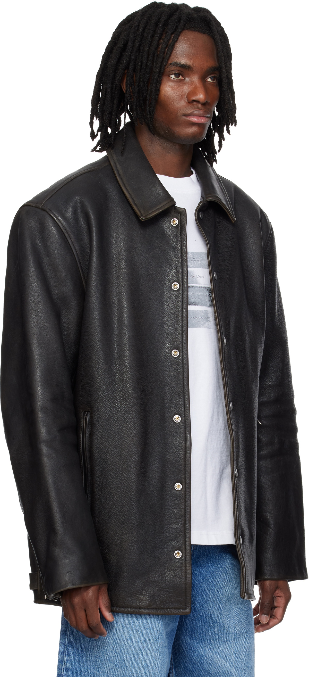 Alexander Wang Black Snap Front Leather Jacket
