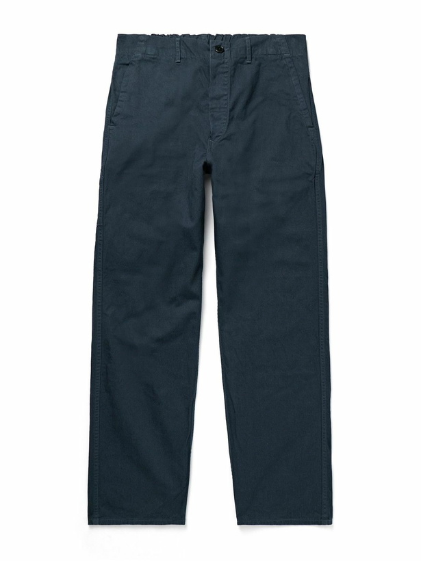 Photo: OrSlow - Straight-Leg Herringbone Cotton Trousers - Blue