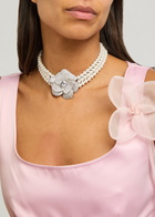 Self-portrait Crystal-embellished Faux Pearl Choker - Silver - One Size