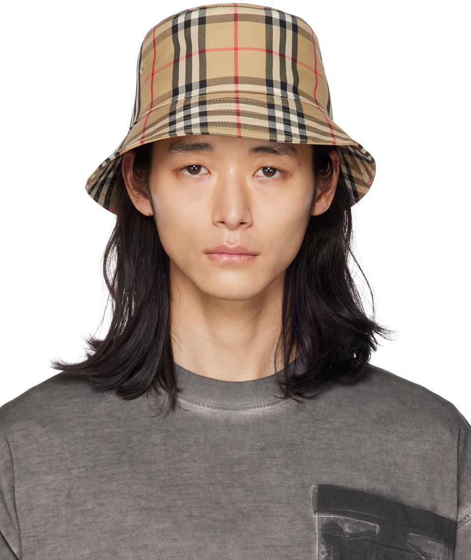 Burberry Beige Check Bucket Hat with Logo Burberry Logo Embroidery Check Bucket Hat | italist, ALWAYS  main image 2