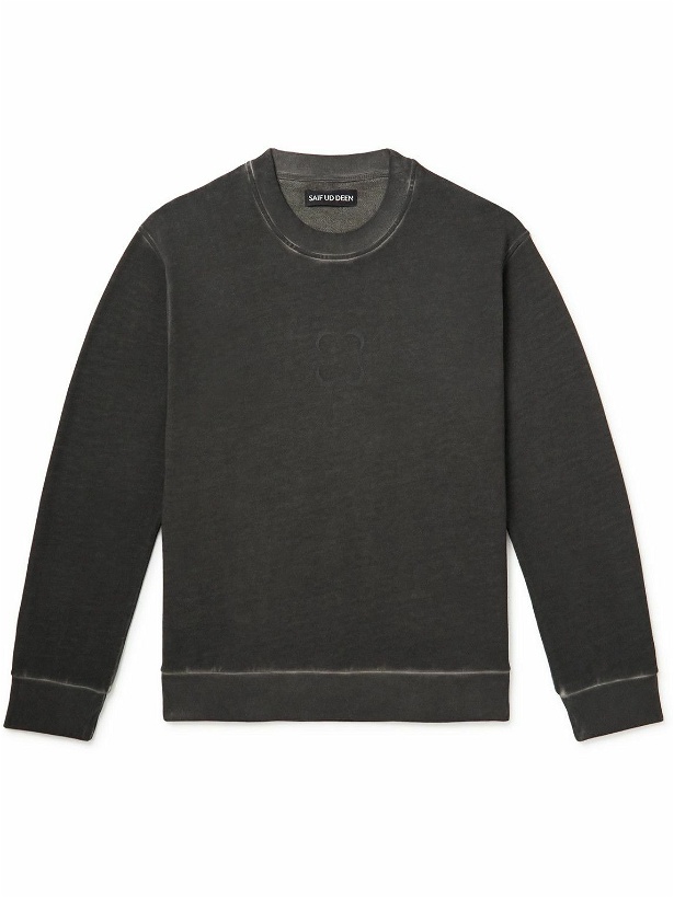 Photo: SAIF UD DEEN - Cold-Dyed Logo-Print Cotton-Jersey Sweatshirt - Black