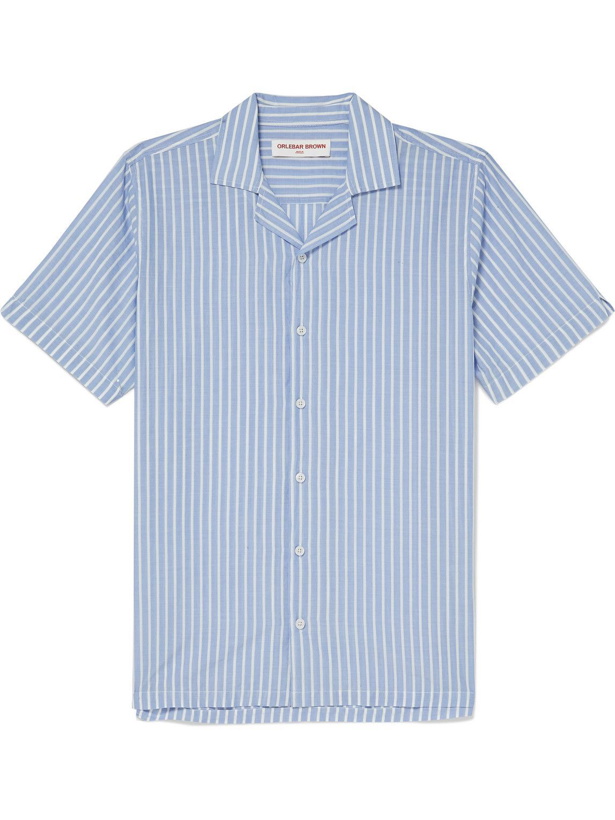 Photo: Orlebar Brown - Hibbert Camp-Collar Striped Cotton-Poplin Shirt - Blue