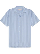 Orlebar Brown - Hibbert Camp-Collar Striped Cotton-Poplin Shirt - Blue