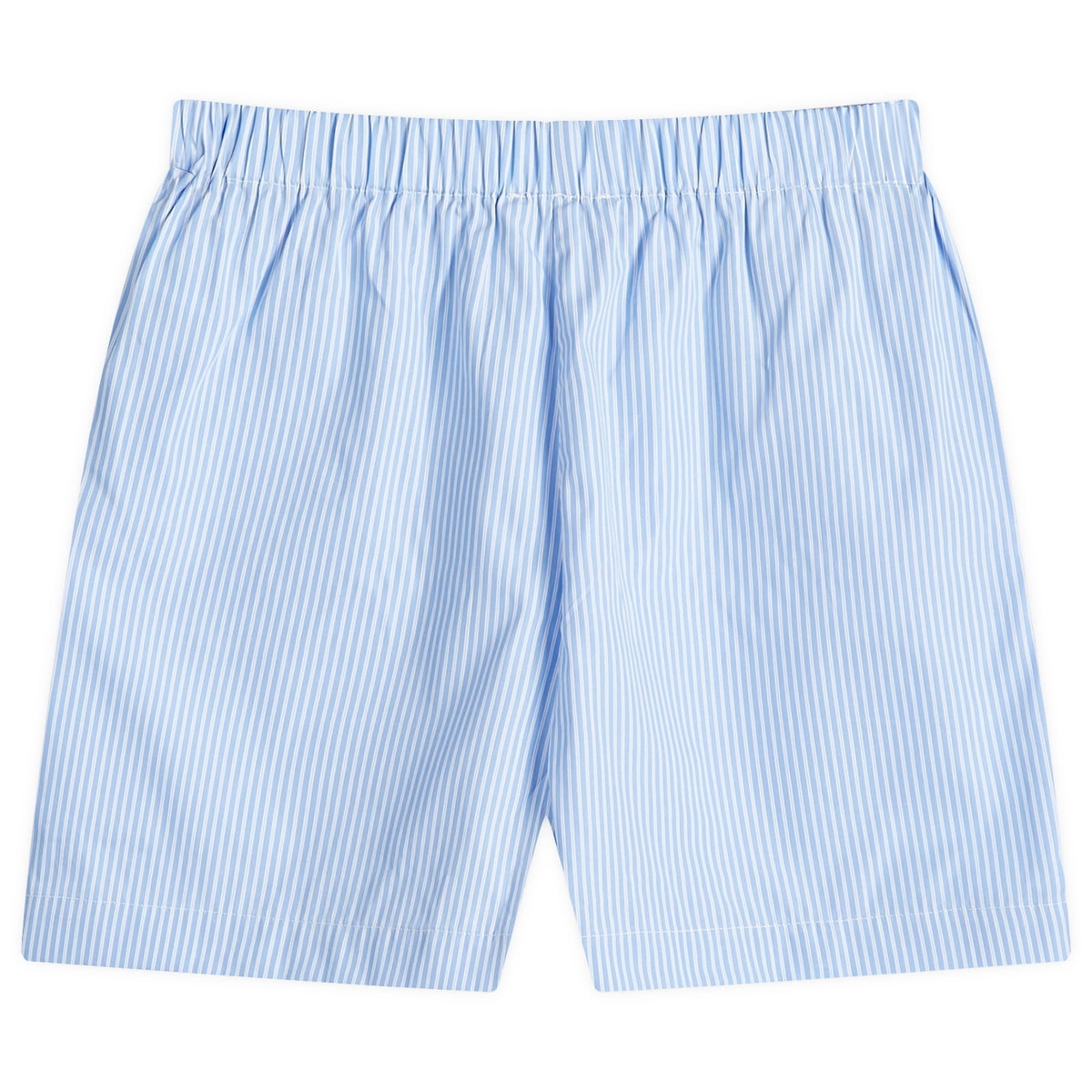 Sporty & Rich Hotel du Cap Cursive Poplin Short in Blue/White Thin Stripe White